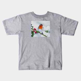 European Robin Digital Oil Painting Kids T-Shirt